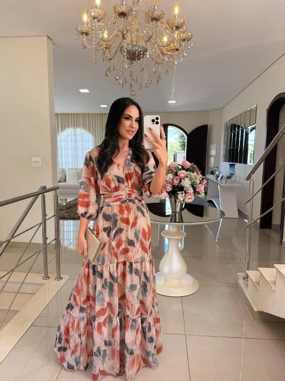 Claudia | Floral Long Dress with Comfortable Fit for Elegant Days