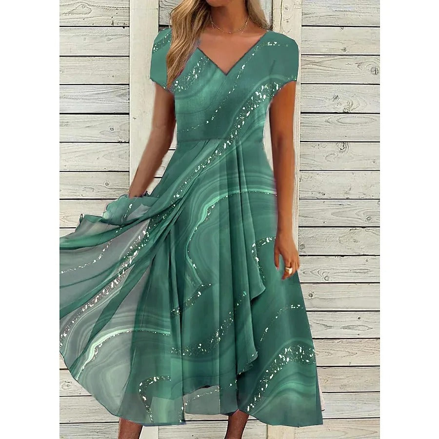 Isha – Elegant V-neck Midi Dress
