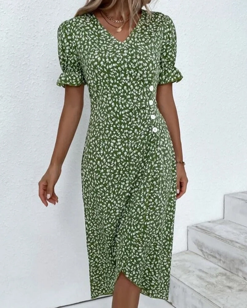 Gloria - Fresh Bloom V-Neck Dress