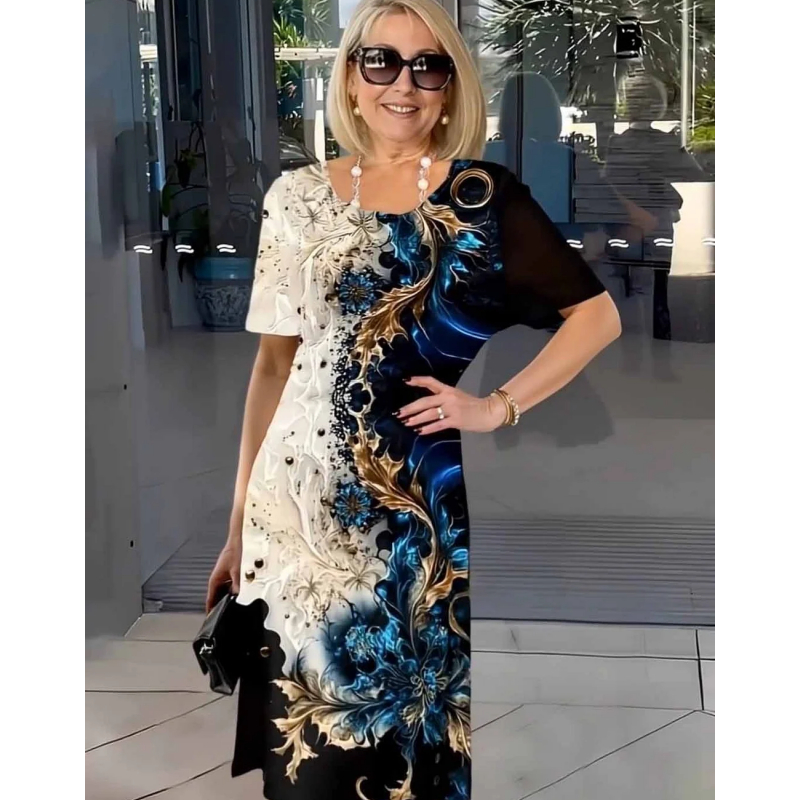Loose Women's Dress with 3D Floral Pattern
