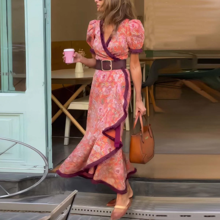 Mazima - Elegant Pink Maxi Dress with Short Sleeves