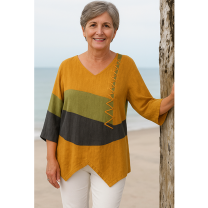 Hélène - Artistic long V-neck shirt