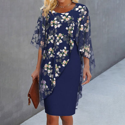 Margaret | Floral Sheer Capelet Dress
