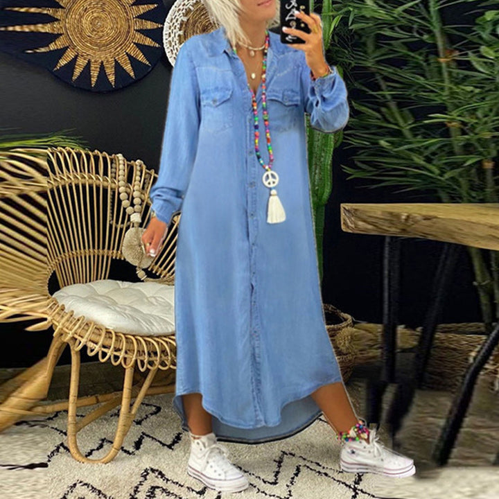 Lina™ - Long-Sleeved Denim Maxi Dress