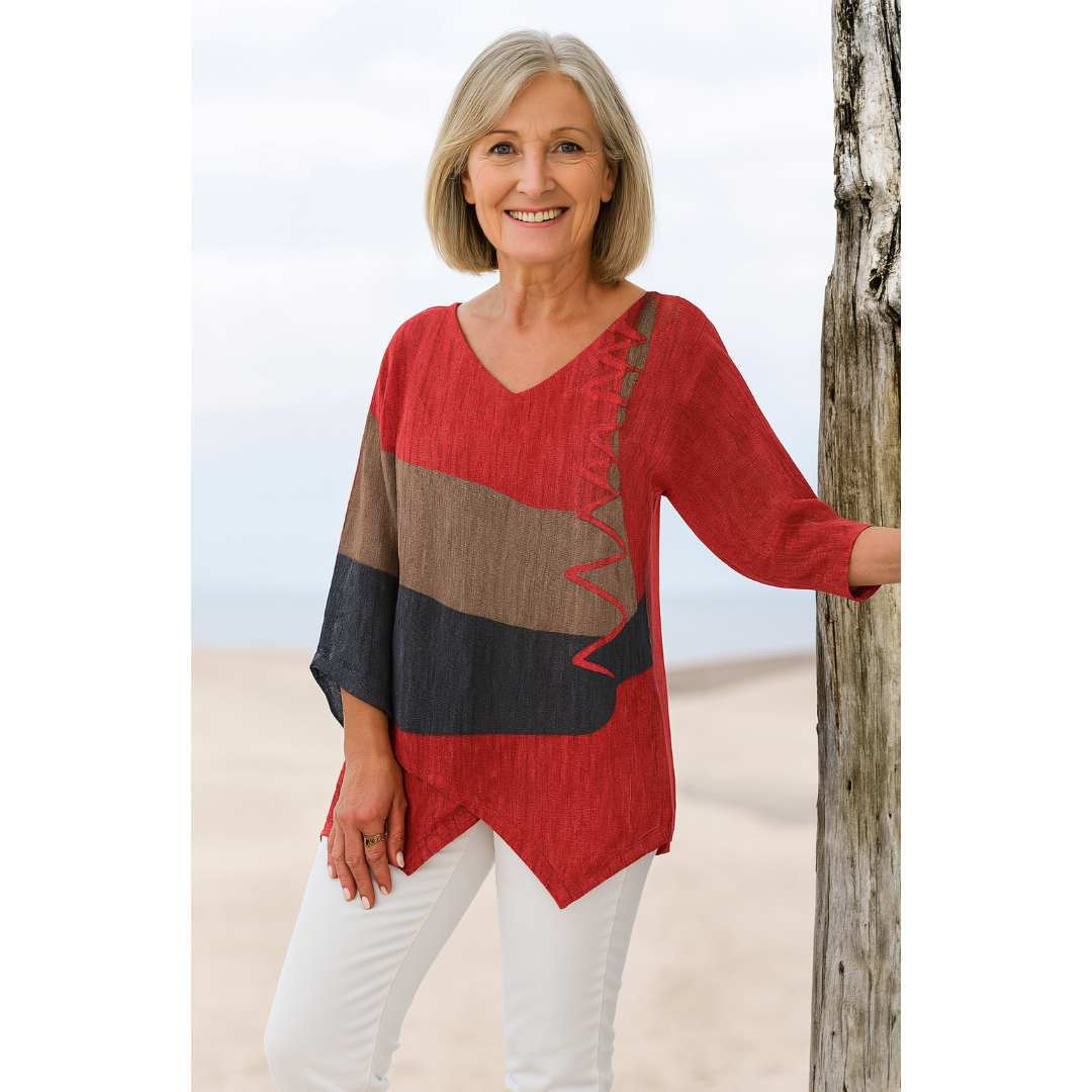 Hélène - Artistic long V-neck shirt