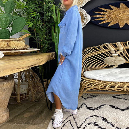 Lina™ - Long-Sleeved Denim Maxi Dress