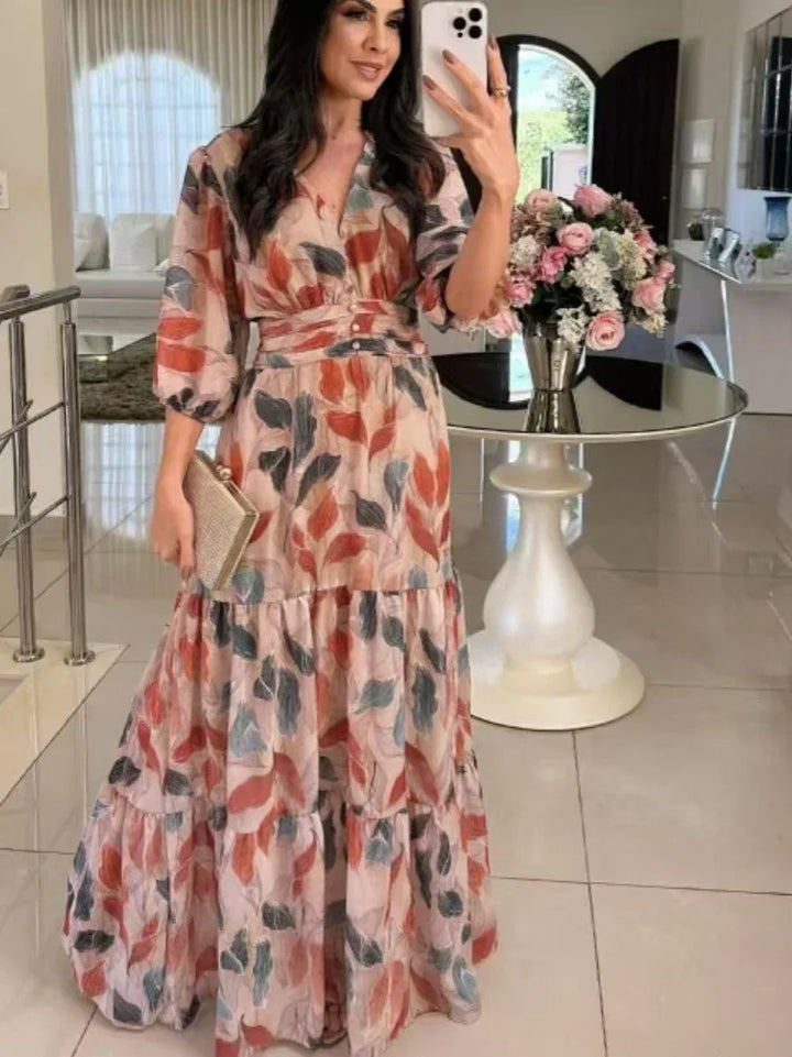 Claudia | Floral Long Dress with Comfortable Fit for Elegant Days
