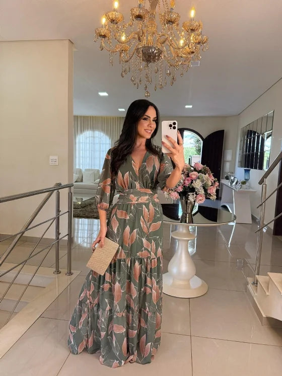 Claudia | Floral Long Dress with Comfortable Fit for Elegant Days