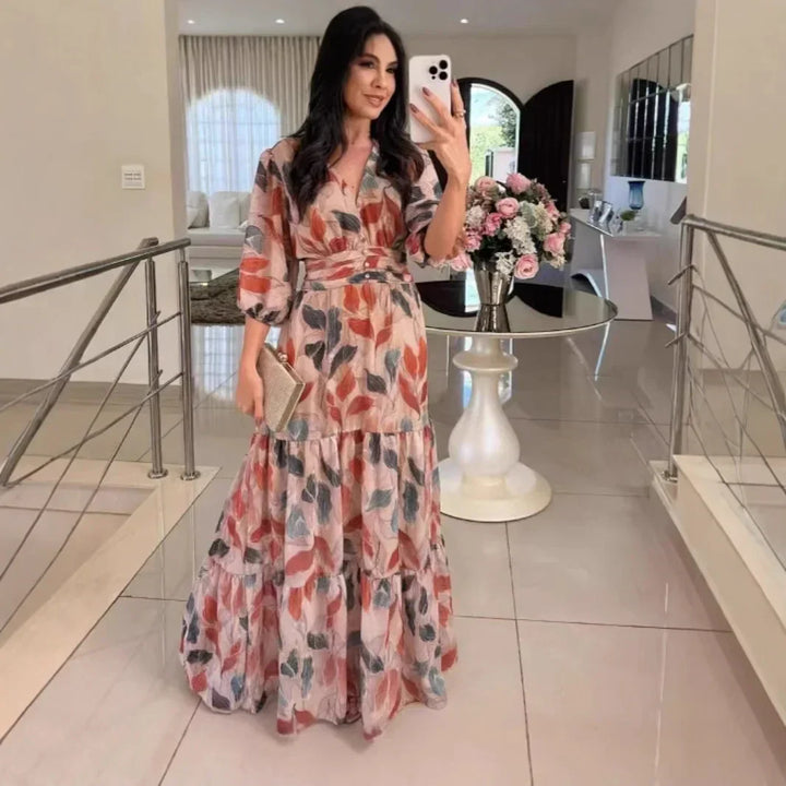 Claudia | Floral Long Dress with Comfortable Fit for Elegant Days