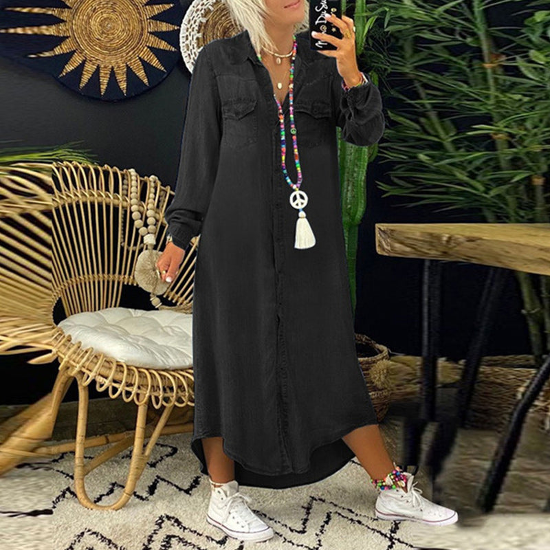 Lina™ - Long-Sleeved Denim Maxi Dress