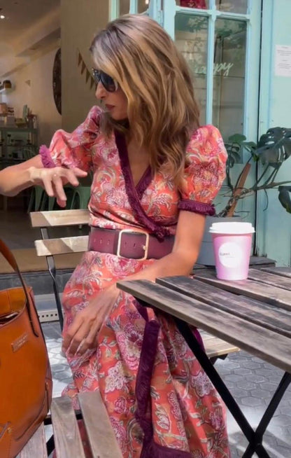 Mazima - Elegant Pink Maxi Dress with Short Sleeves