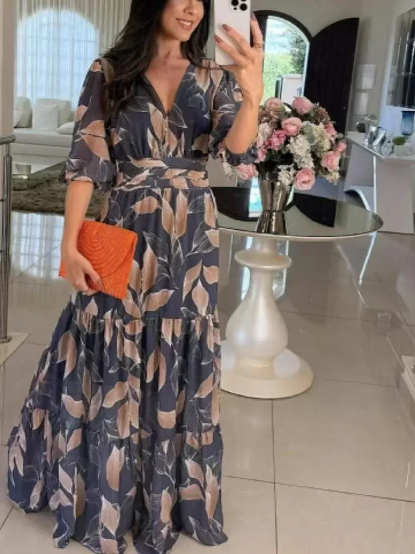 Claudia | Floral Long Dress with Comfortable Fit for Elegant Days