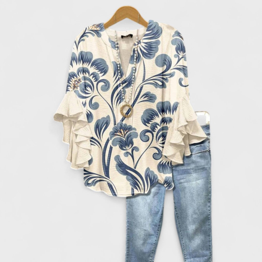 Isabella - Blouse with Elegant Flowers