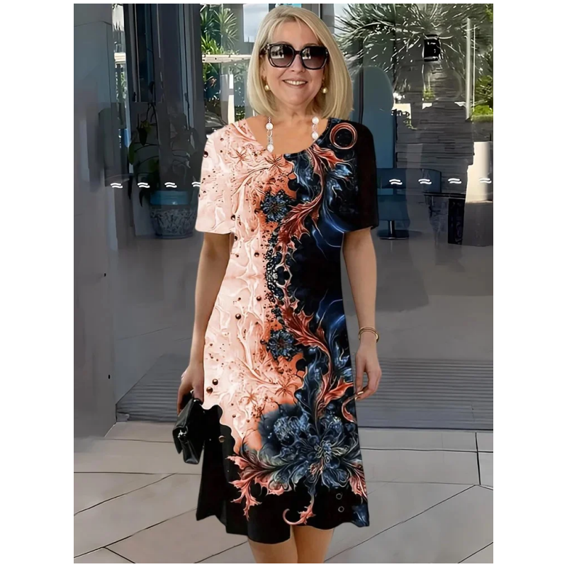 Loose Women's Dress with 3D Floral Pattern