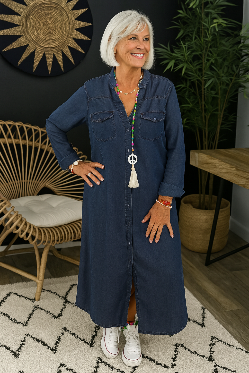 Lina™ - Long-Sleeved Denim Maxi Dress