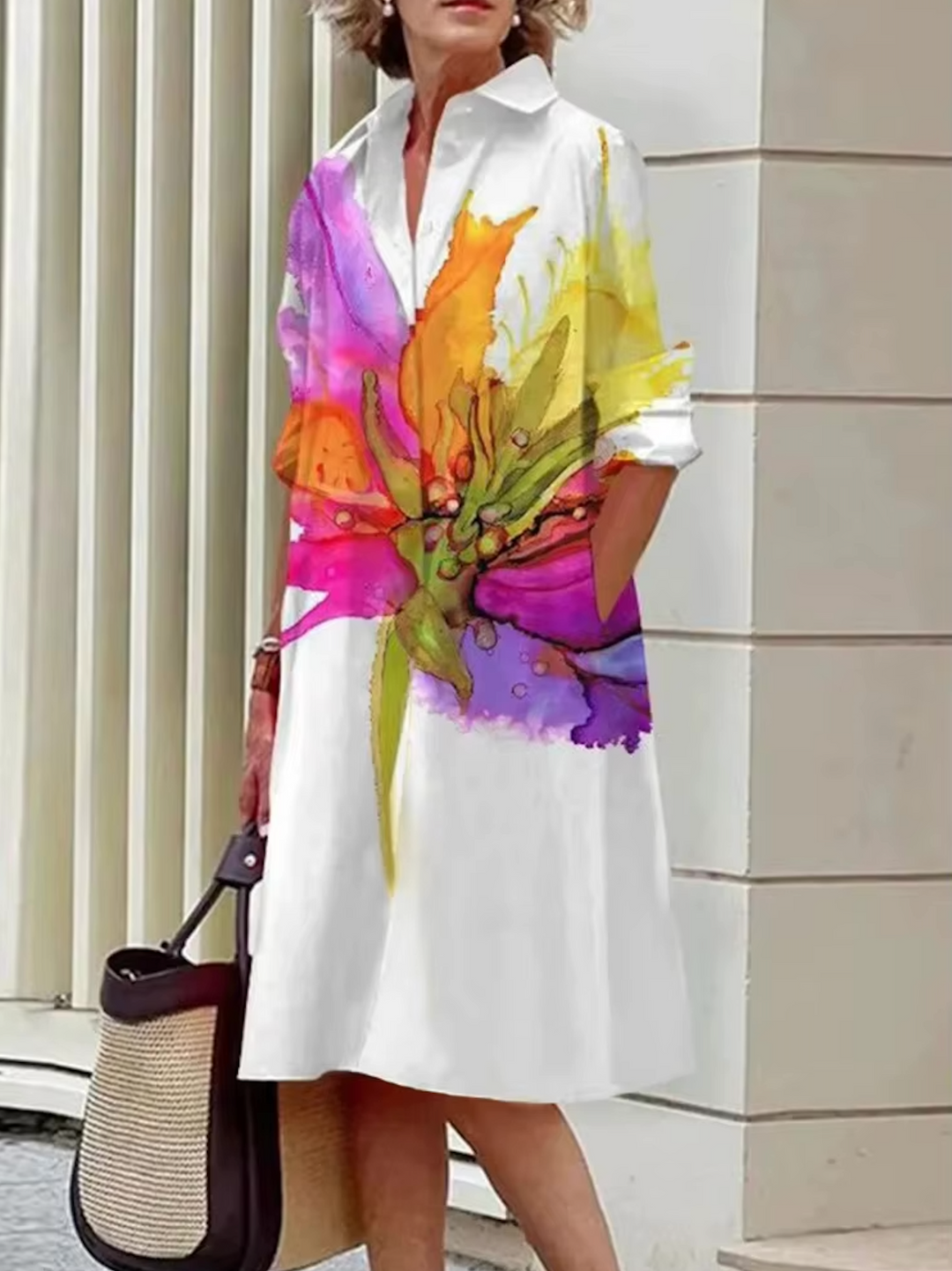 Celeste™ | Stylish Blue Geometric Stripe Midi Dress