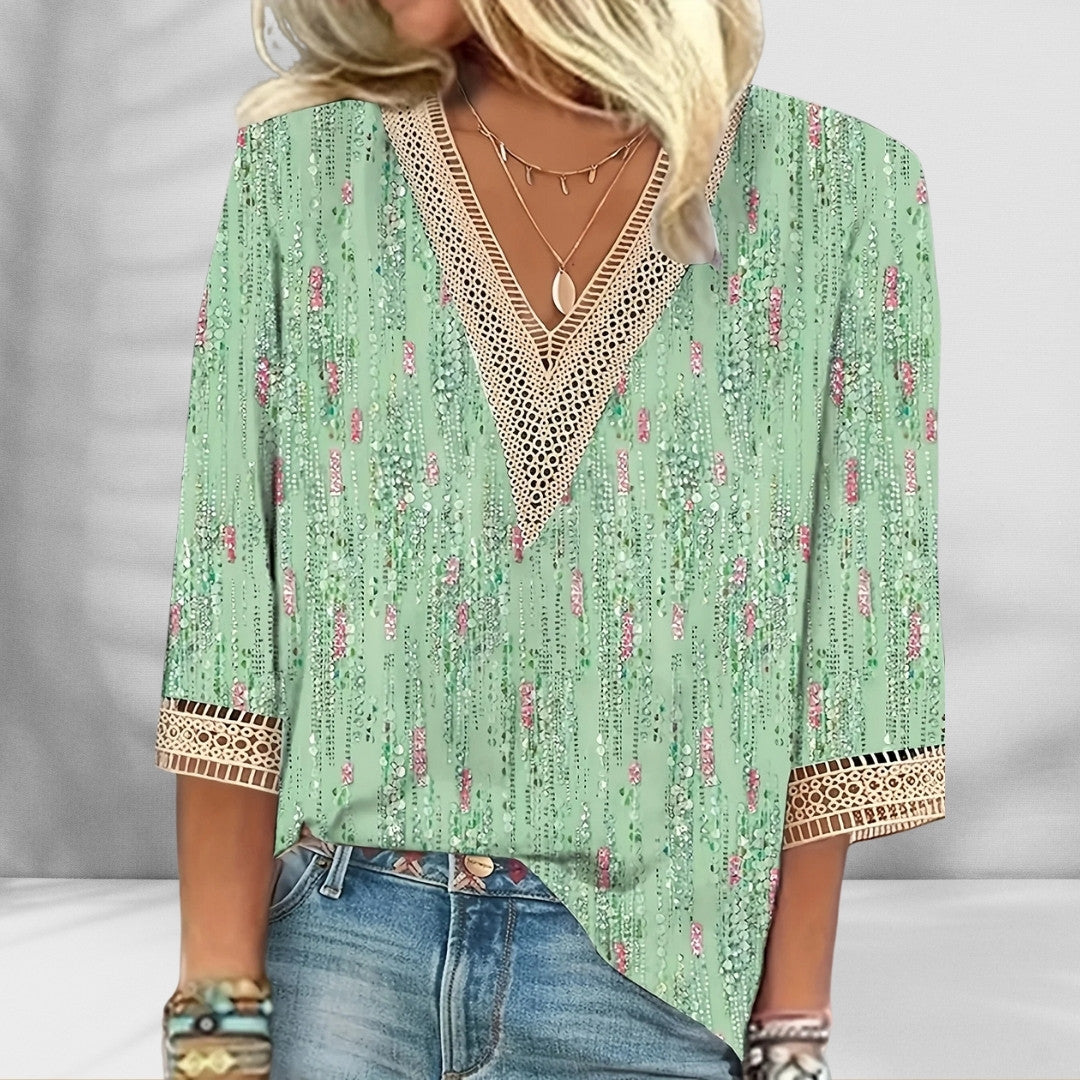 Amelina™ - Boho Blouse With Floral Patterns And Long Sleeves