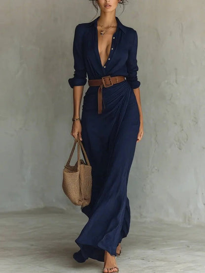 Maggy | Elegant Dress with Belt and Classic Lapel Collar