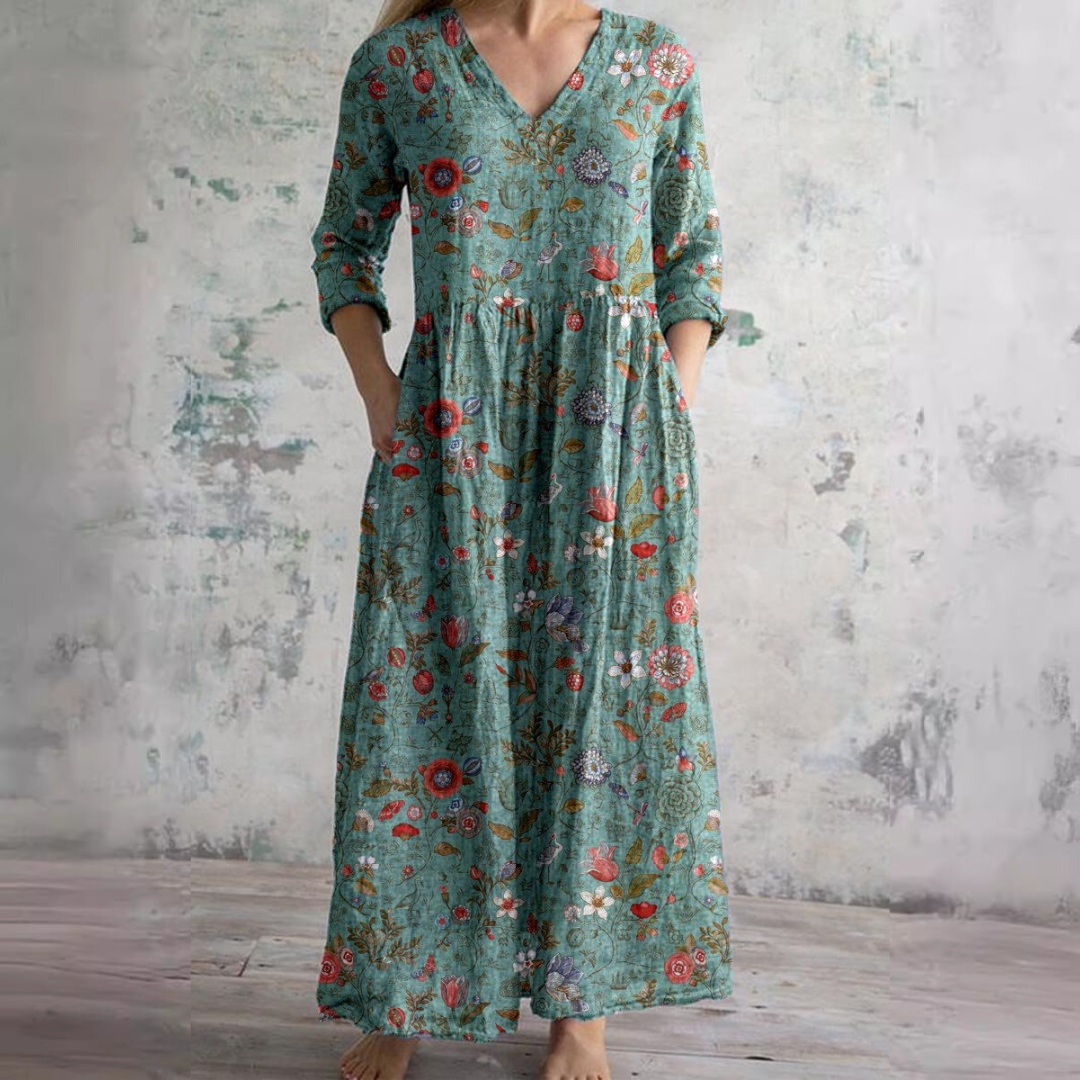 Dearyn | Dress with V-Neck and Floral Pattern