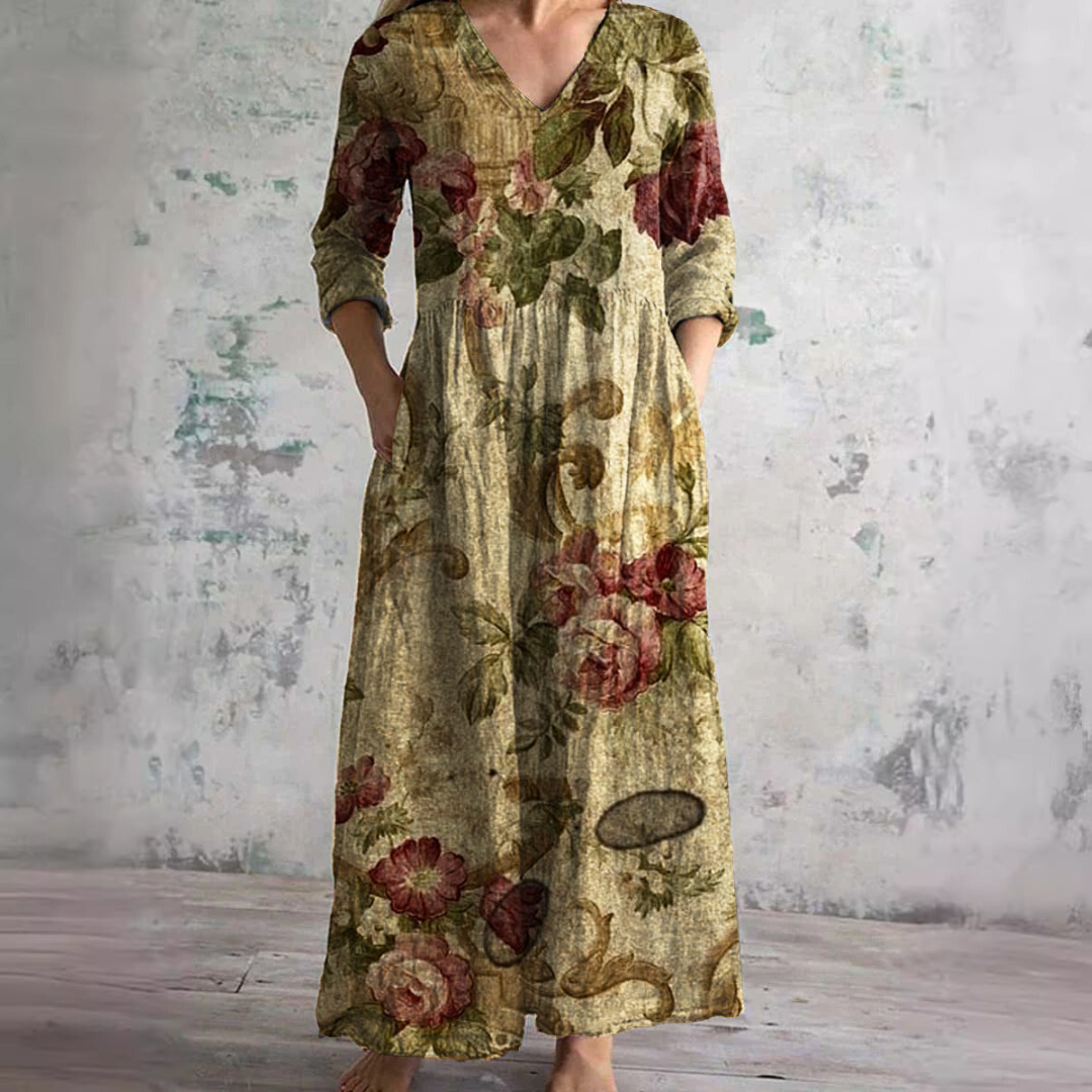 Dearyn | Dress with V-Neck and Floral Pattern