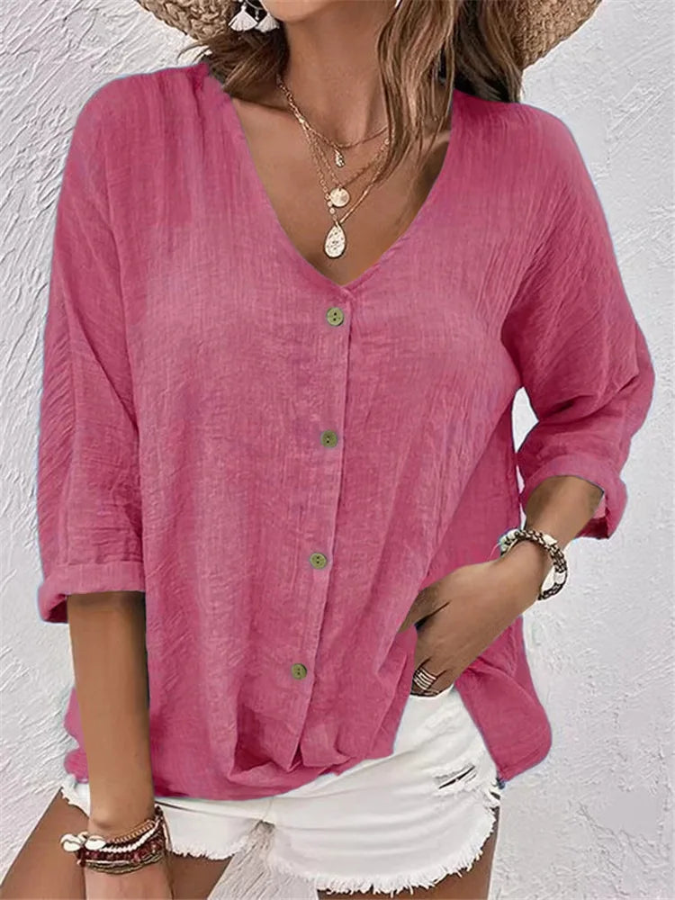 Fleur | Linen Blouse with Delicate Button Closure