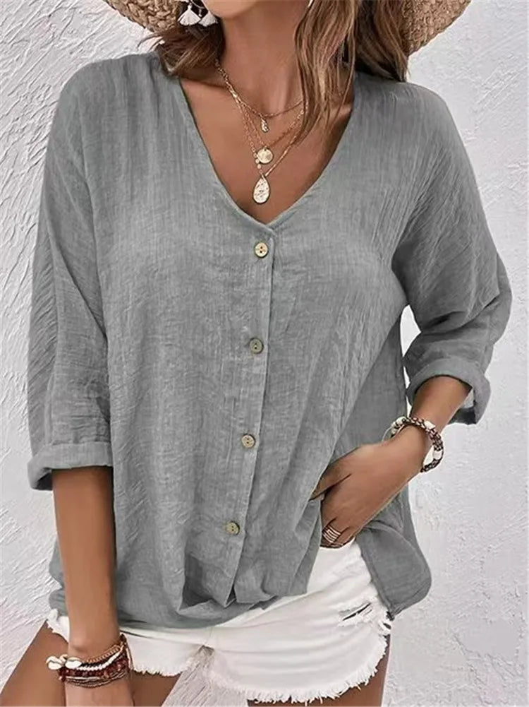 Fleur | Linen Blouse with Delicate Button Closure