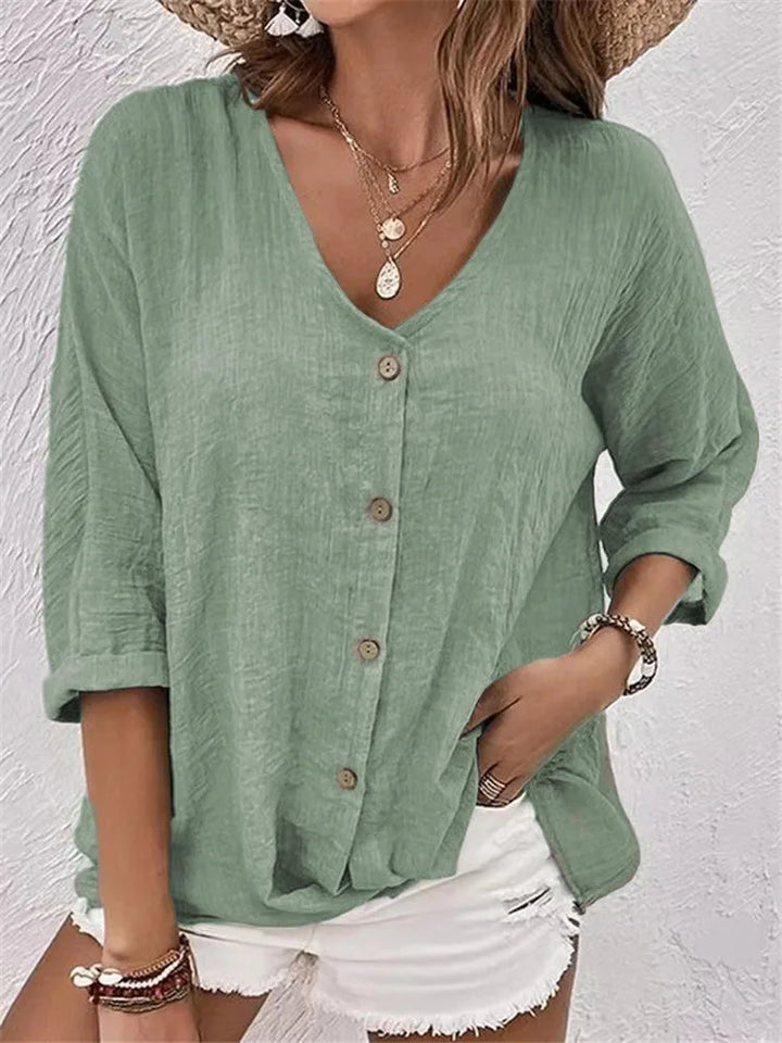 Fleur | Linen Blouse with Delicate Button Closure