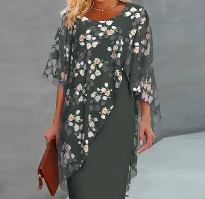 Margaret | Floral Sheer Capelet Dress