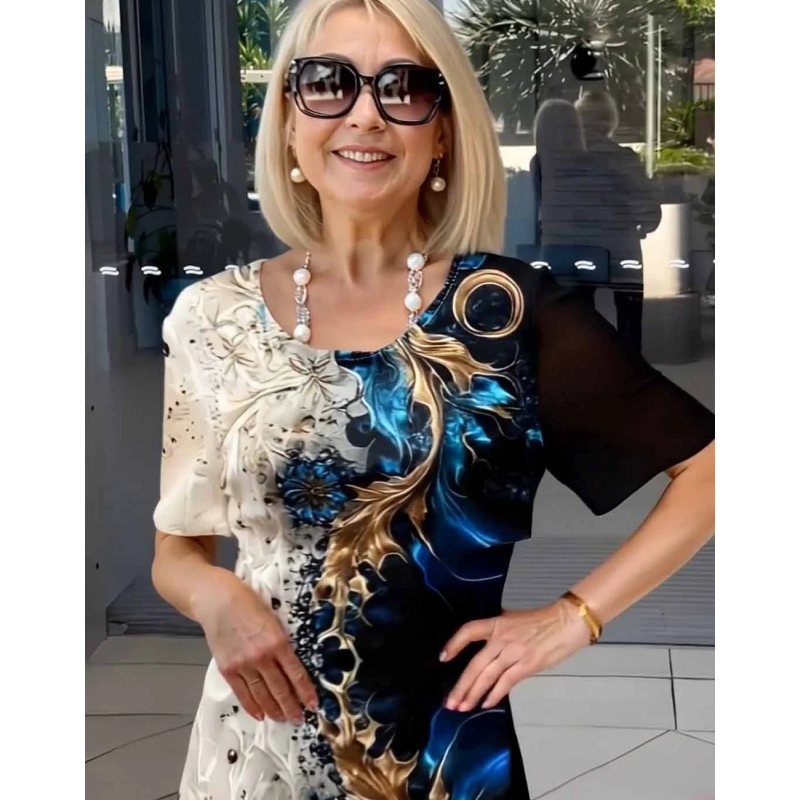 Loose Women's Dress with 3D Floral Pattern