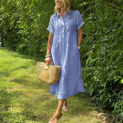 Florine™ | Flattering Striped Shirtdress