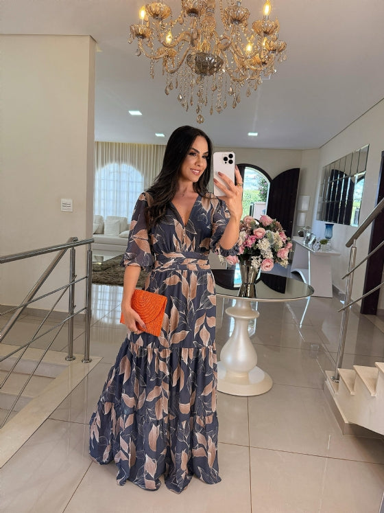 Claudia | Floral Long Dress with Comfortable Fit for Elegant Days