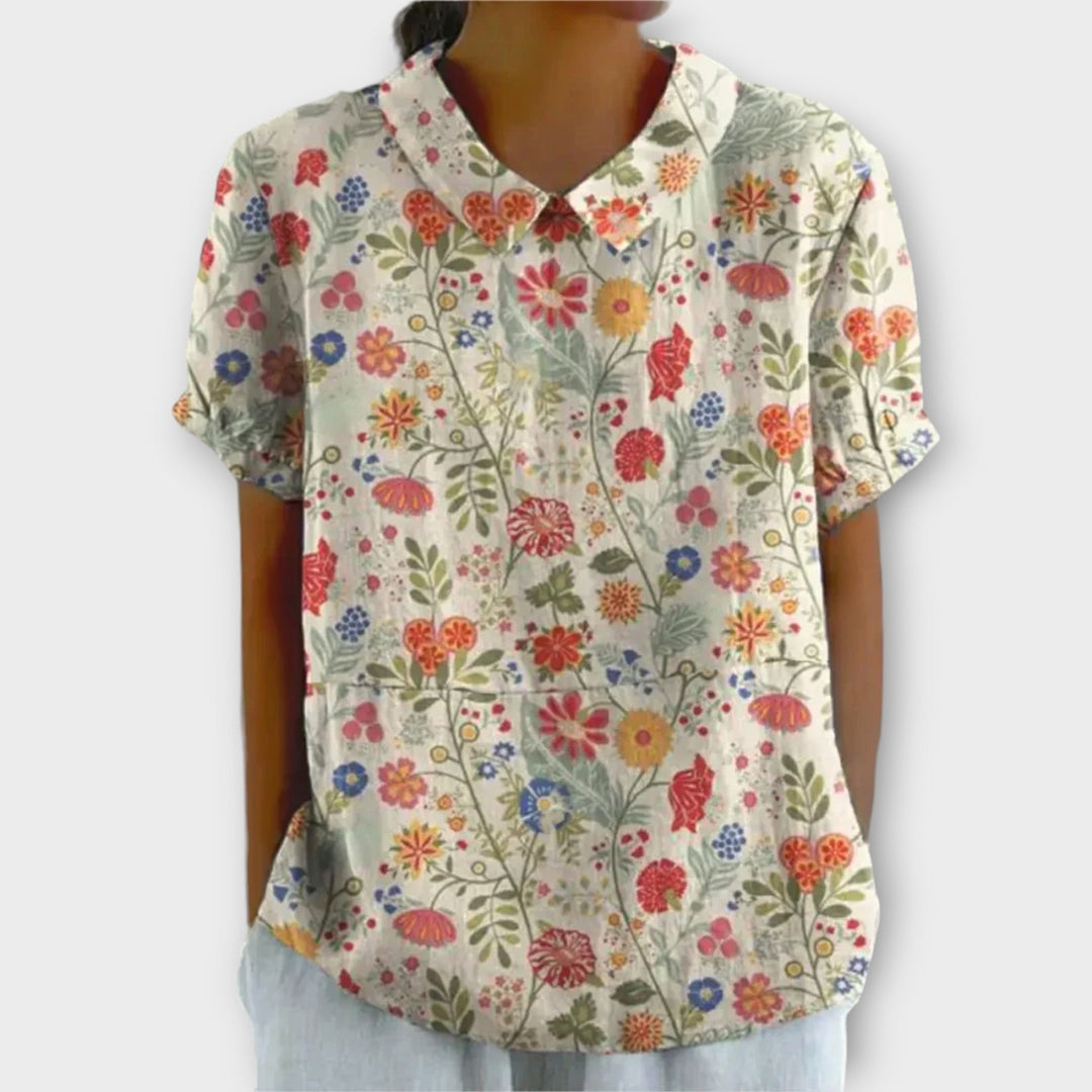 Charlotte | Floral cotton-linen blouse
