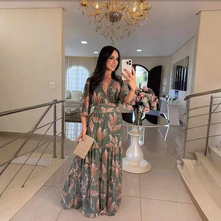Claudia | Floral Long Dress with Comfortable Fit for Elegant Days