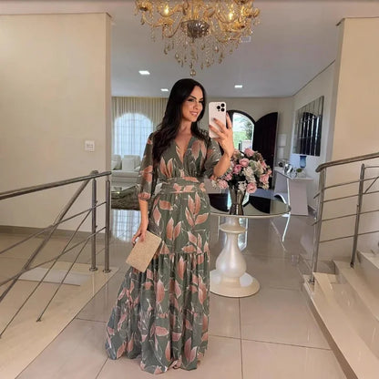 Claudia | Floral Long Dress with Comfortable Fit for Elegant Days