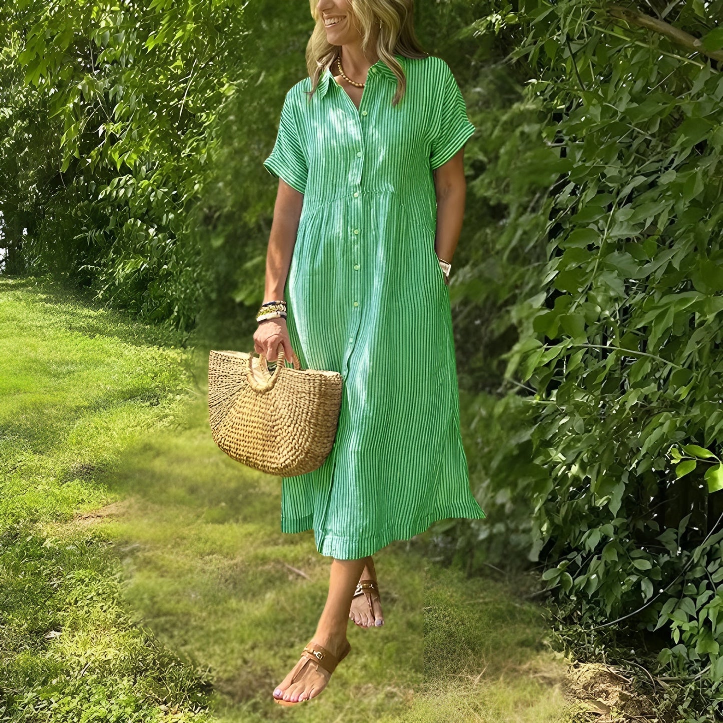 Florine™ | Flattering Striped Shirtdress