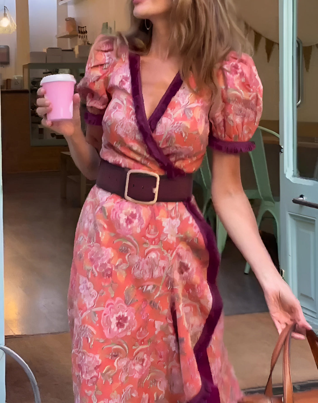 Mazima - Elegant Pink Maxi Dress with Short Sleeves
