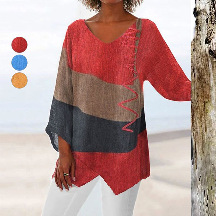 Hélène - Artistic long V-neck shirt