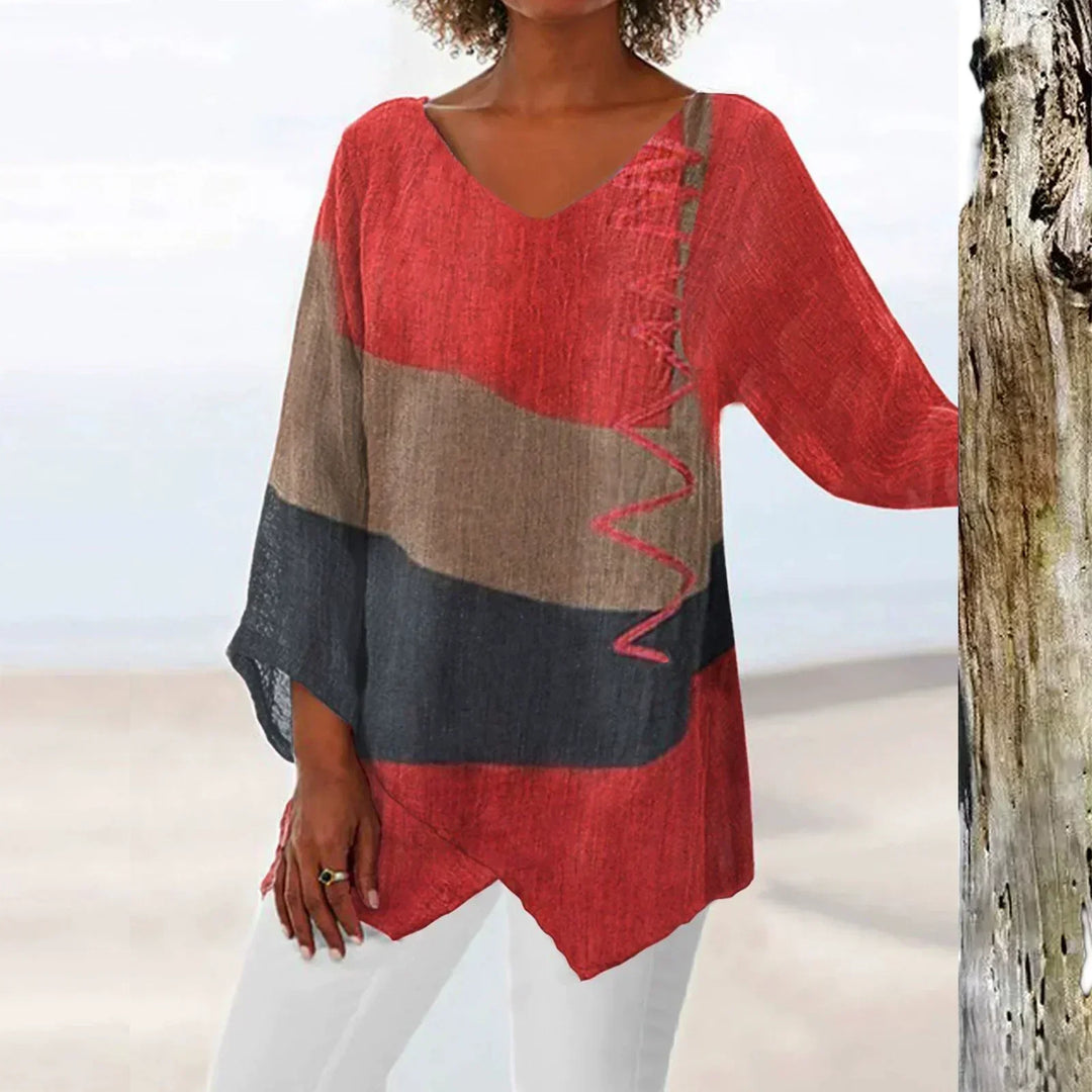 Hélène - Artistic long V-neck shirt