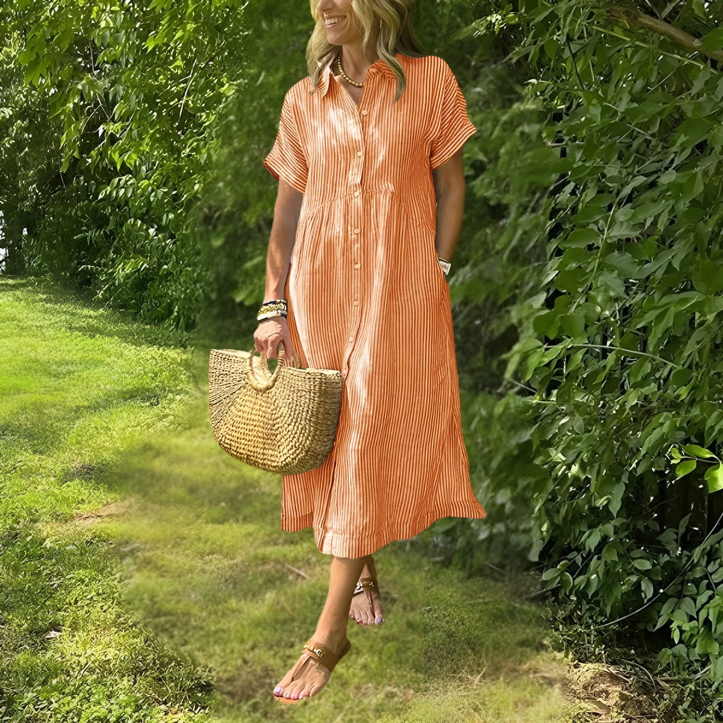 Florine™ | Flattering Striped Shirtdress