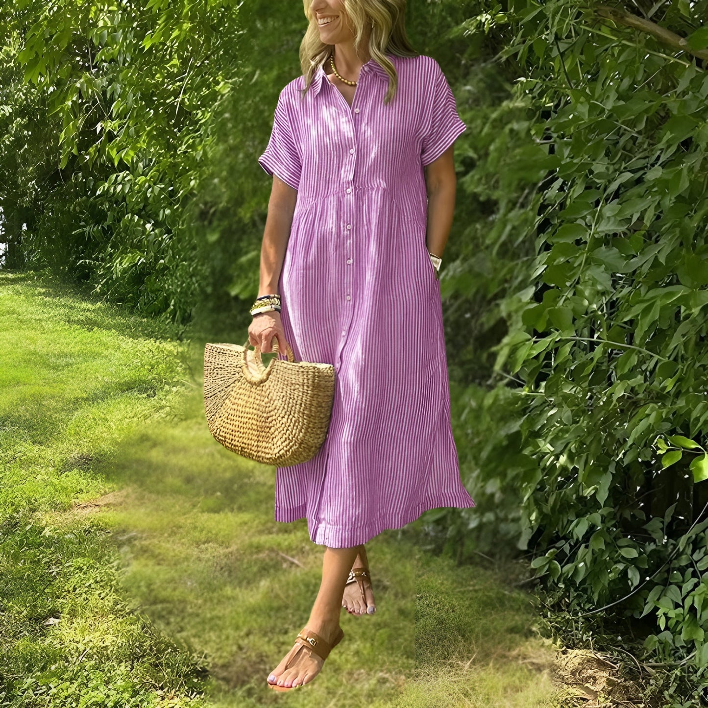Florine™ | Flattering Striped Shirtdress
