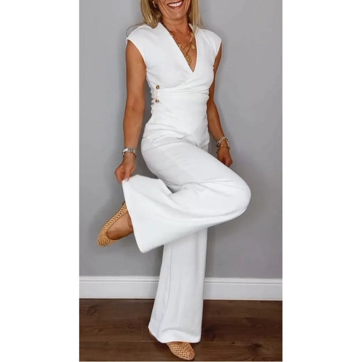 Palmira | Elegant Set with V-Neck Top and Wide-Leg Pants for Everyday Comfort