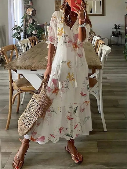 Sophia - Boho Vintage V-Neck Dress