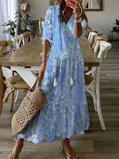 Sophia - Boho Vintage V-Neck Dress