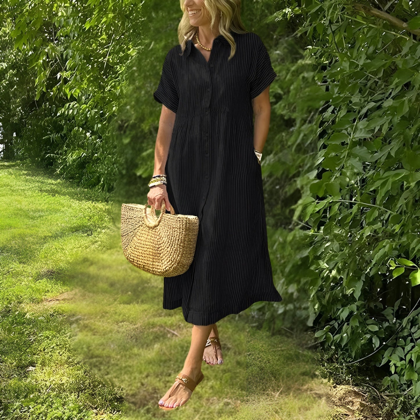 Florine™ | Flattering Striped Shirtdress